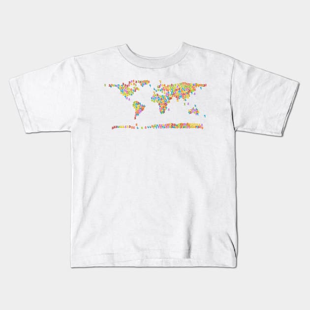 Maths Lover Numbers World Map Design Kids T-Shirt by Sanu Designs